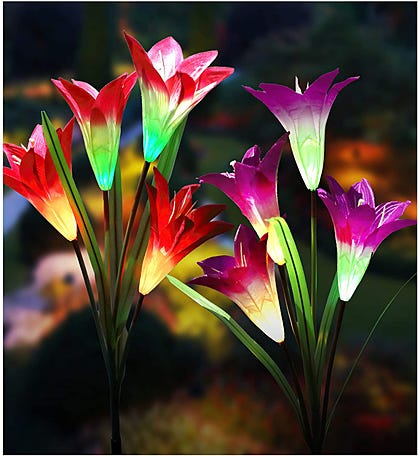 4 Pack Outdoor Solar Lights Color Changing Solar Lily Garden Lights